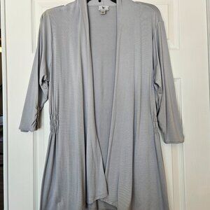 Worthington Gray Open Front Cardigan w/ Smocked Waist – L